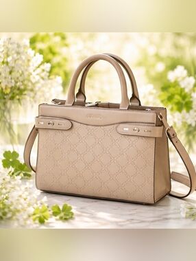NWOT Nine West Beige Embossed Leather Satchel with Detachable Strap